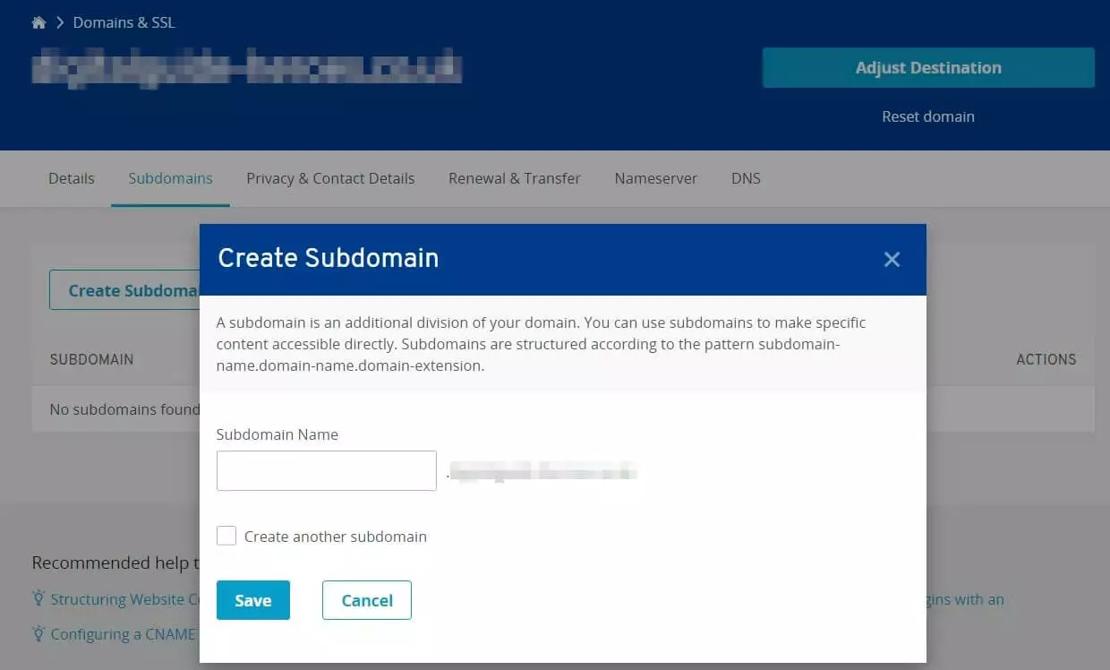 Criar subdomínio pelo IONOS Cloud Panel