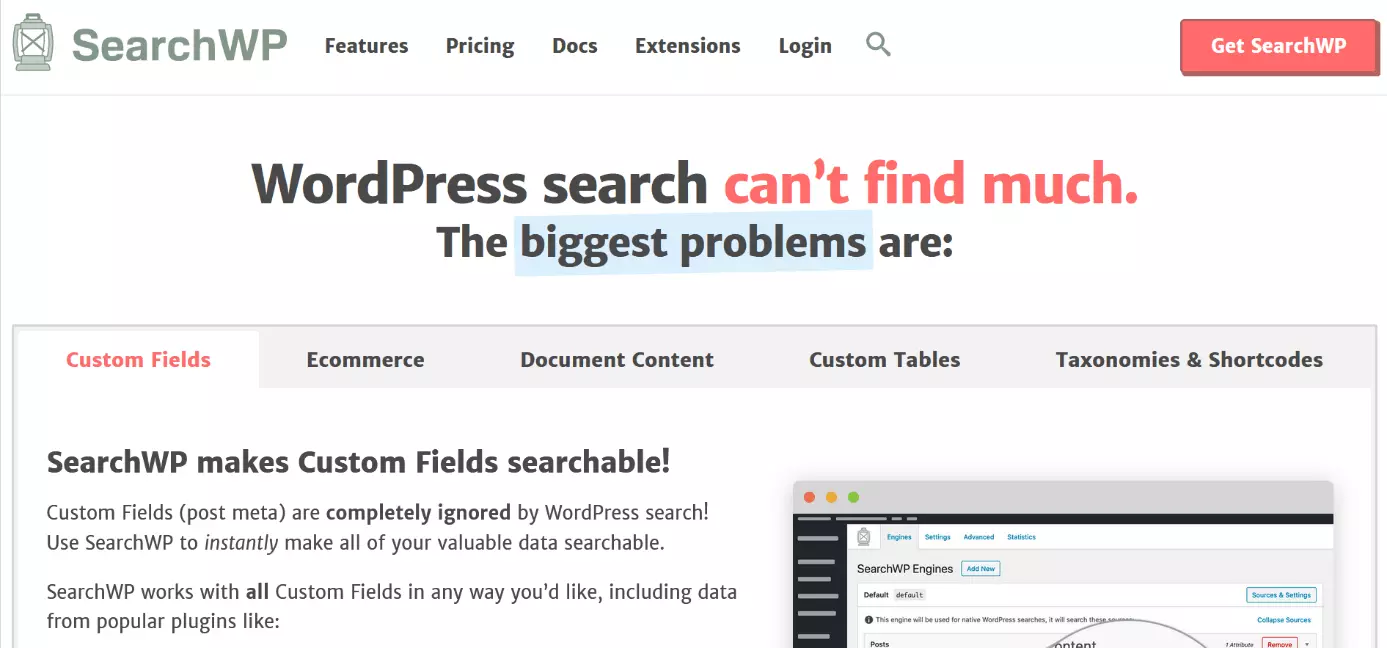 Site do plugin para WordPress SearchWP