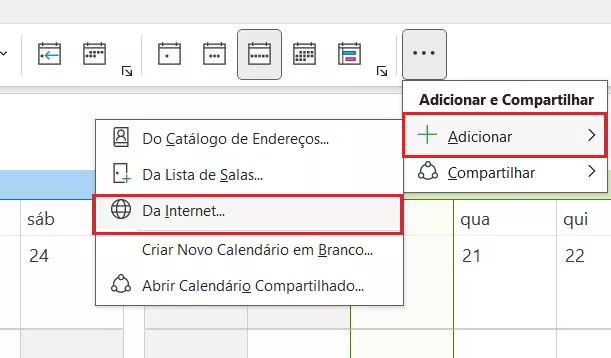 Outlook: Adicionar calendário da internet