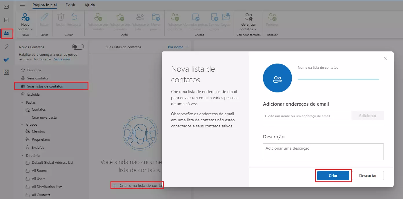 Como criar grupo de e-mail no Outlook pela versão web