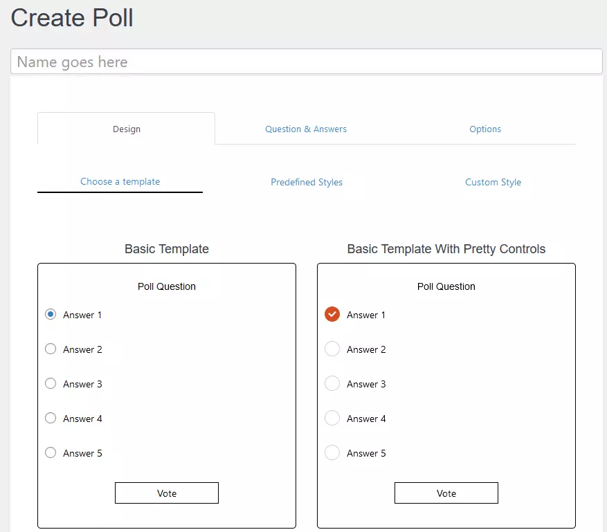 Seleção de diferentes templates disponibilizadas pelo YOP Poll