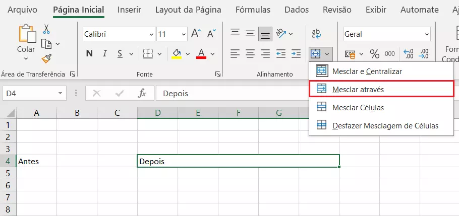 Mesclar através no Excel