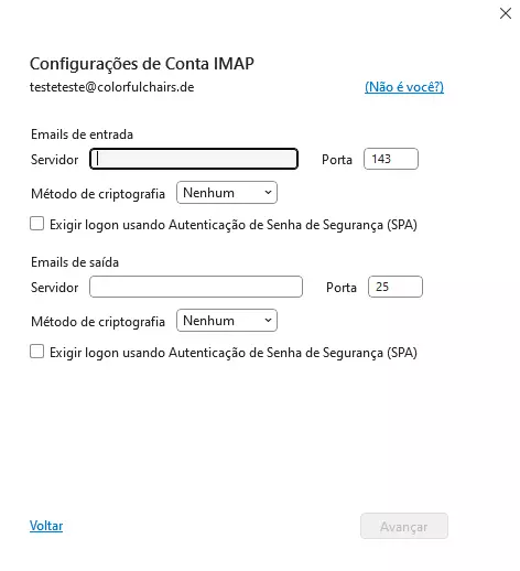 Configurações de Conta IMAP do Outlook