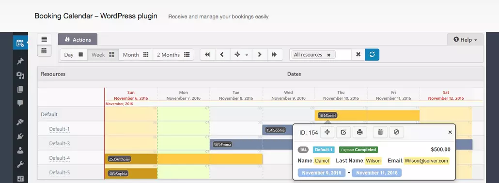 Captura de tela do Booking Calender