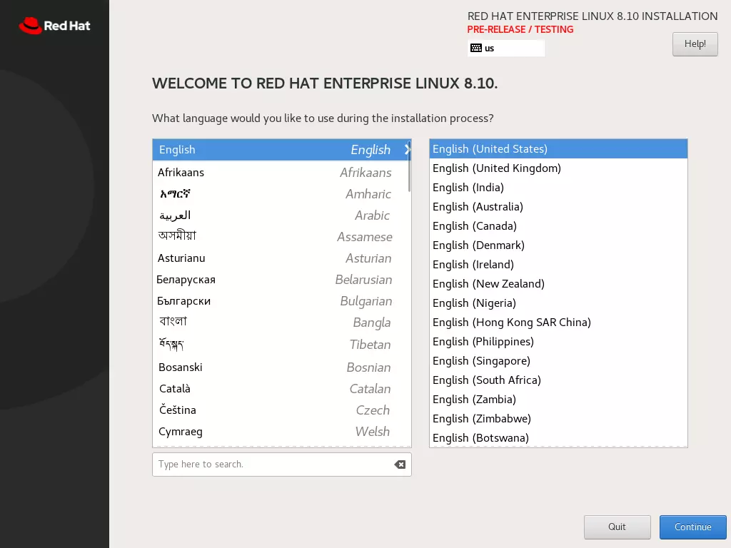 Idiomas suportados pelo RHEL 8