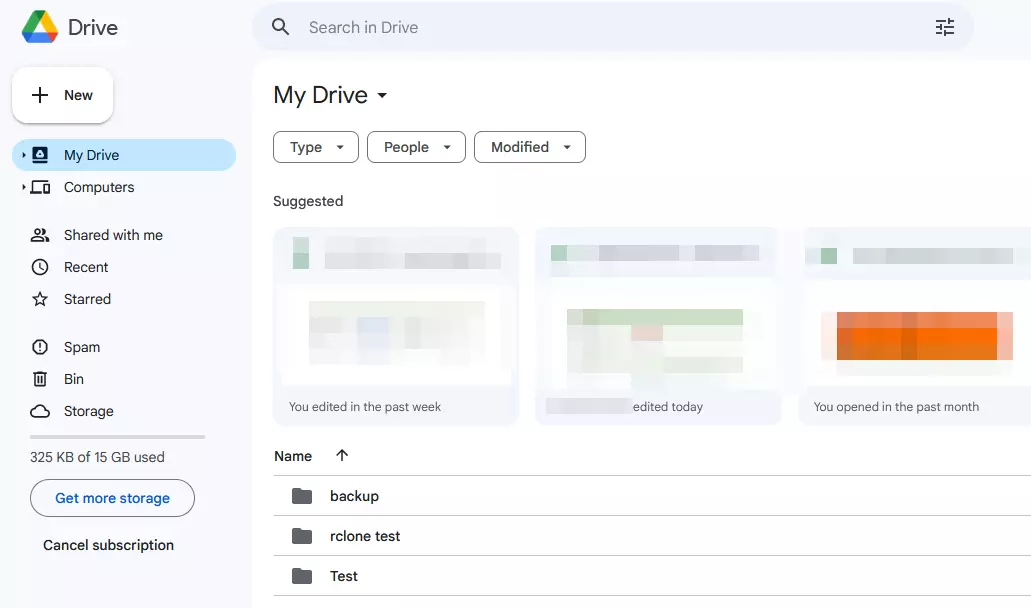 Seção Meu Drive do provedor de nuvem Google Drive