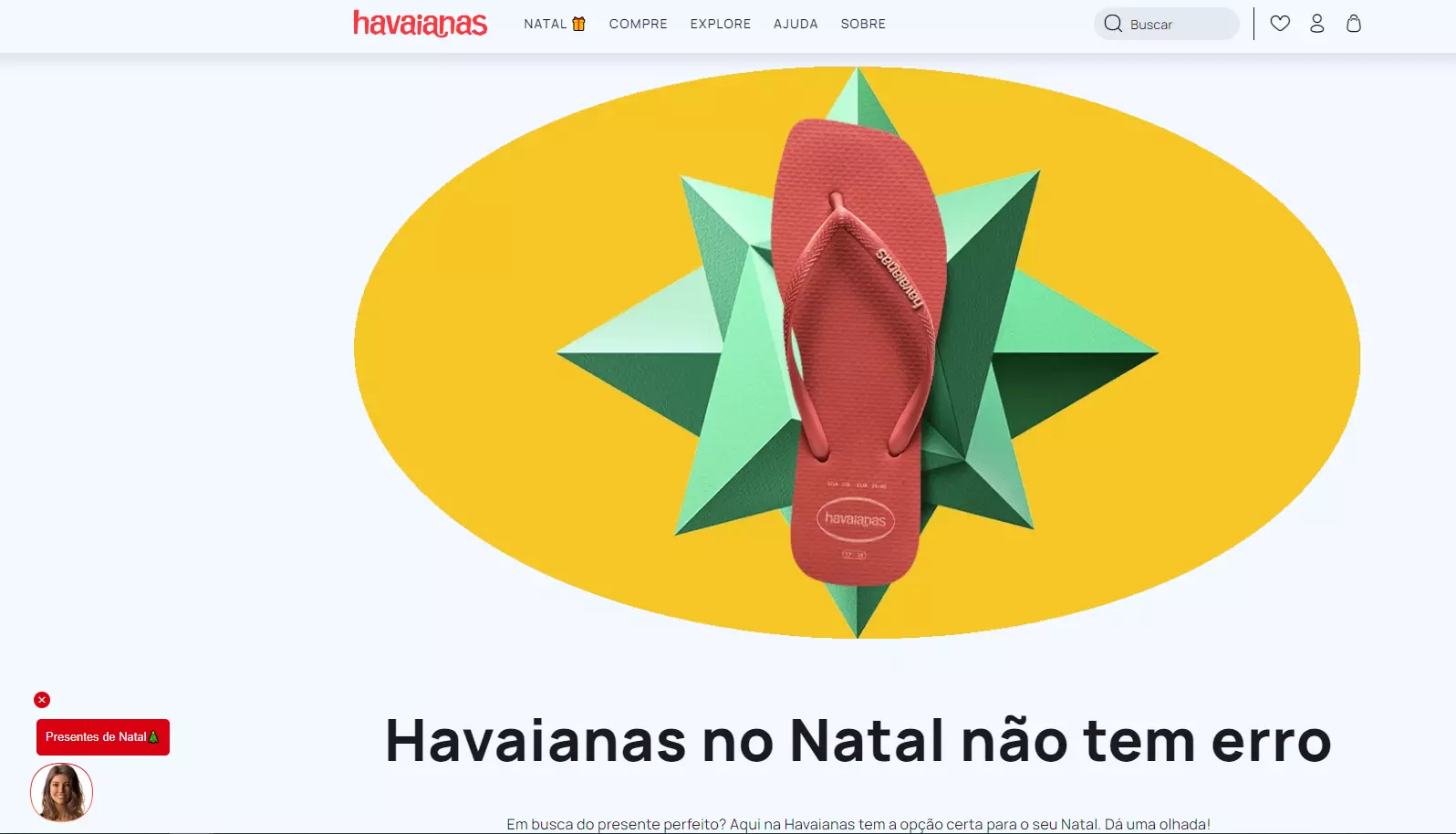 Captura de tela da página das Havaianas dedicada ao Natal