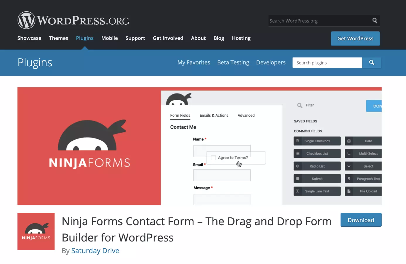 Plugin de formulário de contato WordPress Ninja Forms, em WordPress.org