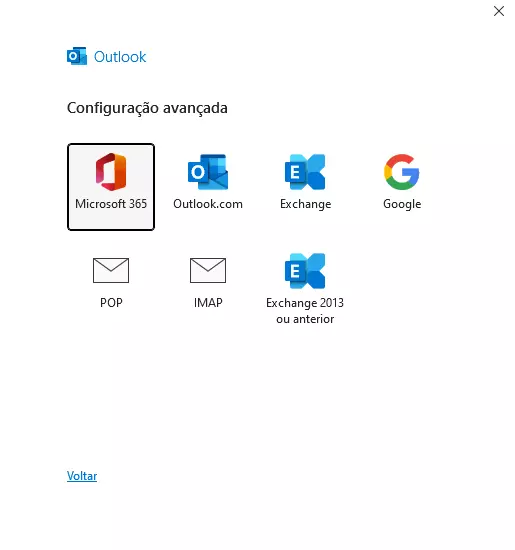 Configuração avançada para adicionar conta no Outlook