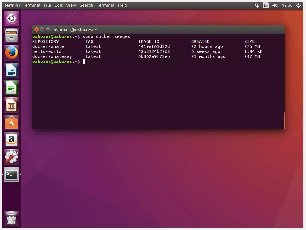 Lista de todas as imagens locais no terminal do Ubuntu