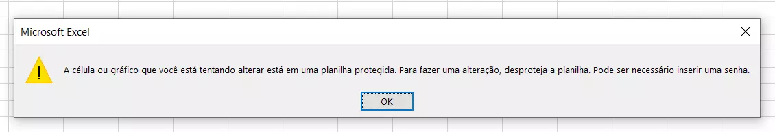 Mensagem informa que uma planilha ou pasta de trabalho do Excel está protegida