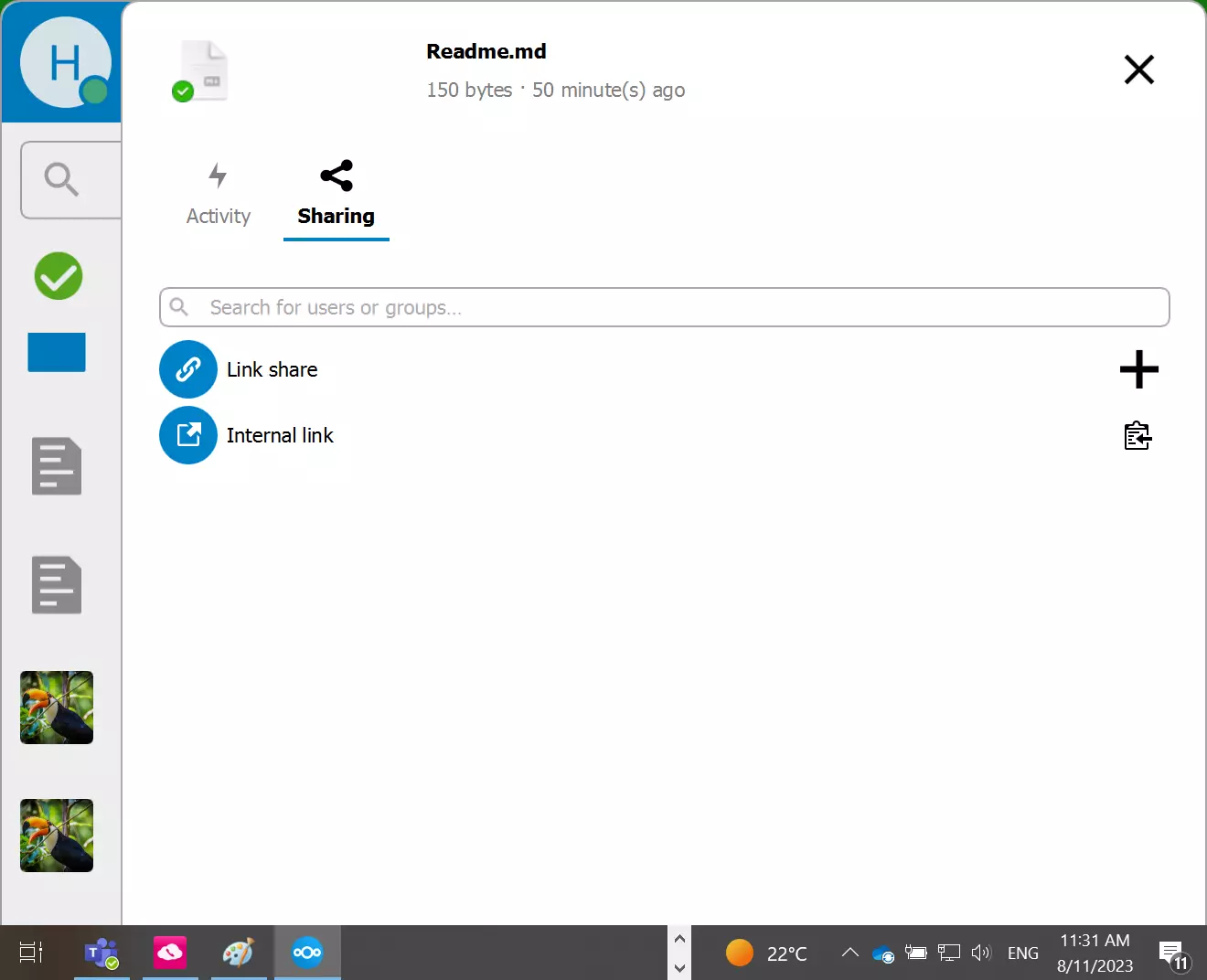 Recurso de compartilhamento de arquivos do Nextcloud Desktop Client