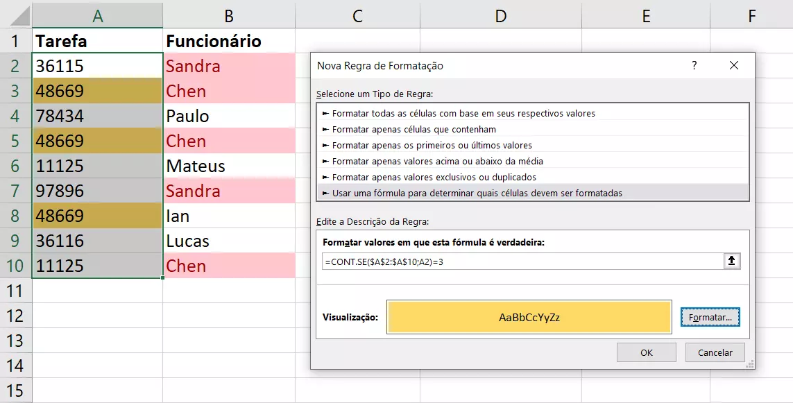 Nova Regra de Formatação Excel