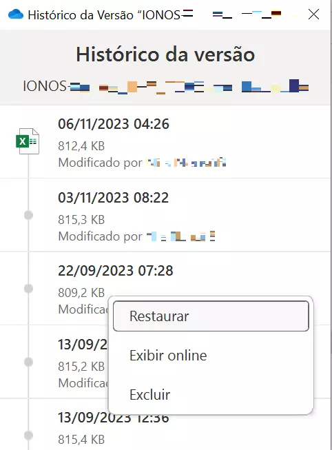 Histórico de versão para recuperar arquivo Excel no OneDrive