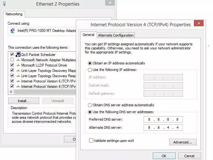 Windows 8: conexão LAN e propriedades IPv4