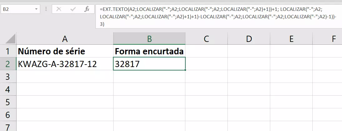 Encurtar valor com a função LOCALIZAR do Excel