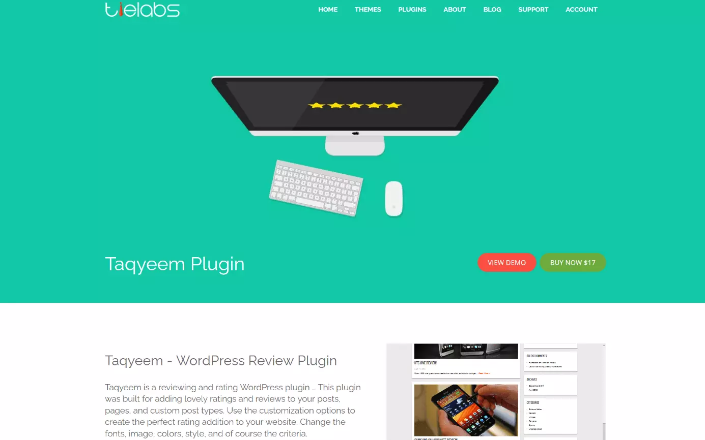 Site do plugin para WordPress Taqyeem