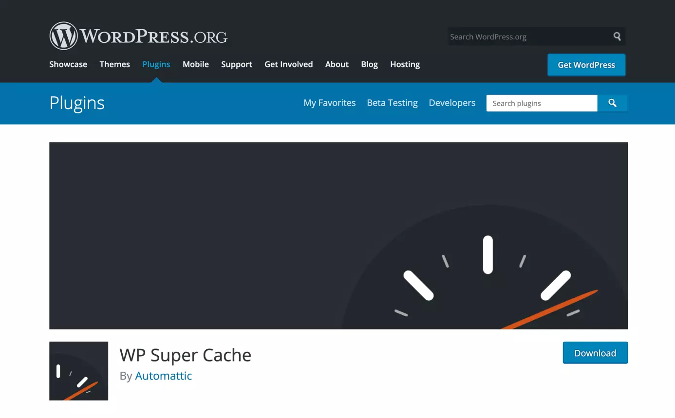 Plugin de cache para WordPress WP Super Cache, no WordPress.org