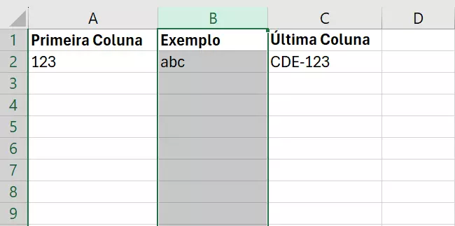 Planilha do Excel exibe coluna movida de lugar