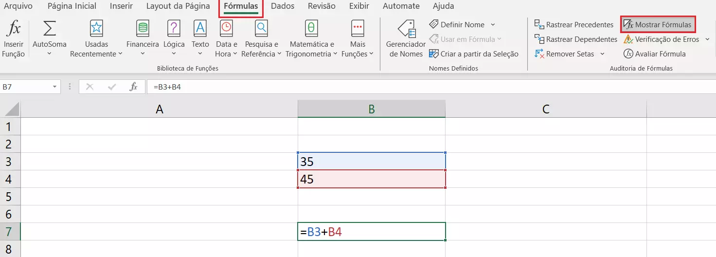 Mostrar fórmulas do Excel