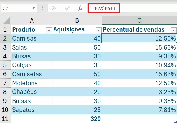 Como calcular porcentagem no Excel somando-se valores diferentes