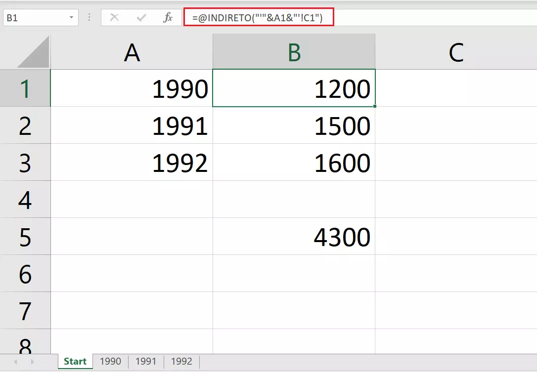 Valores de folhas diferentes com INDIRETO Excel