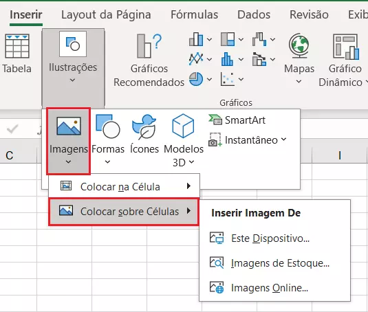 Recurso Colar sobre Células do Excel