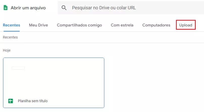 Captura de tela do recurso do Google Sheets que permite importar modelos de outras fontes