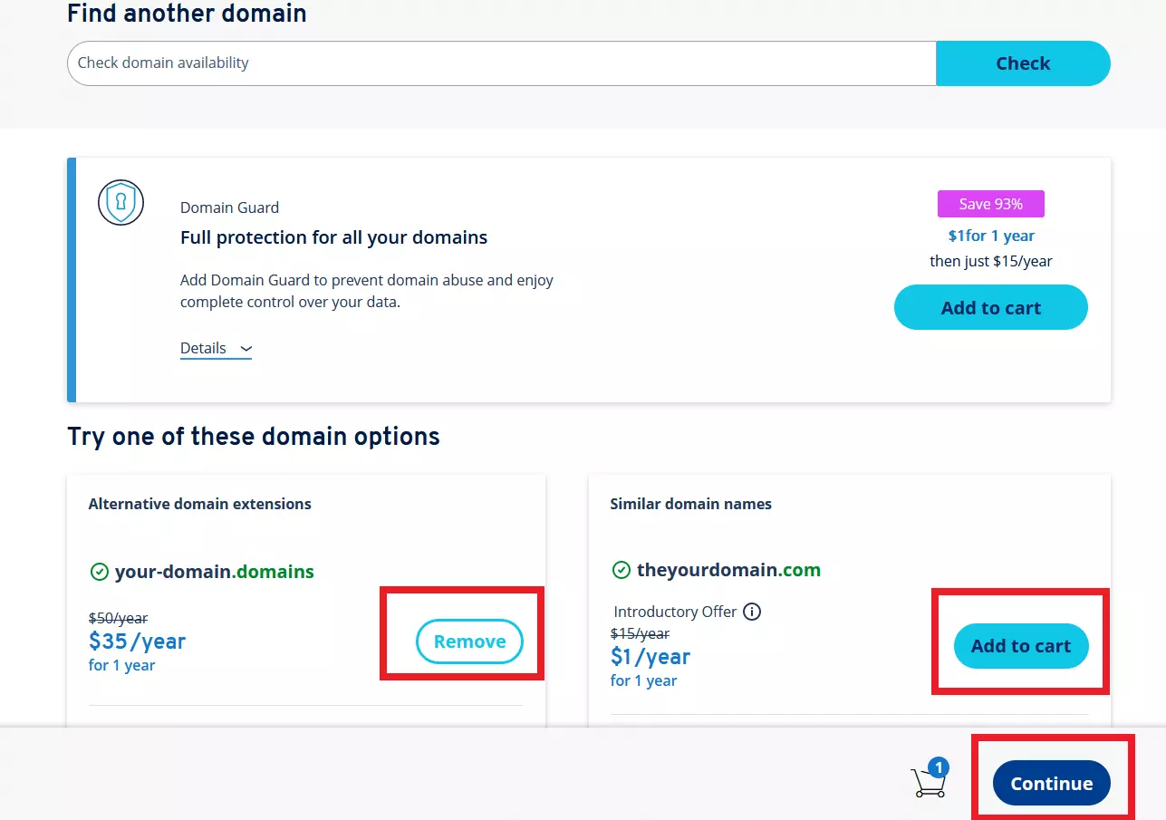 IONOS: escolha um domínio para comprar