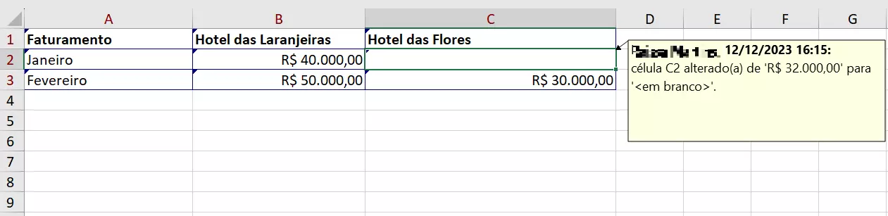 Alterações realçadas em planilha Excel