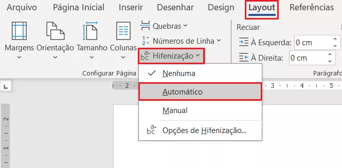 Como colocar hifenização no Word
