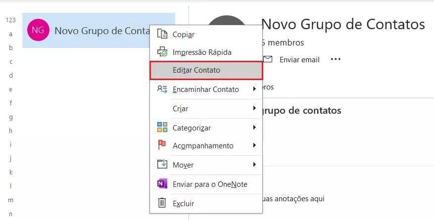 Editar Contato no Outlook