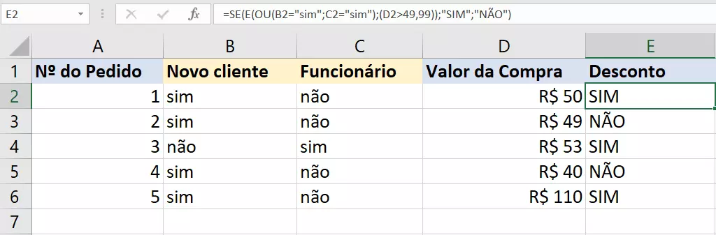 SE E do Excel combinada a outras funções