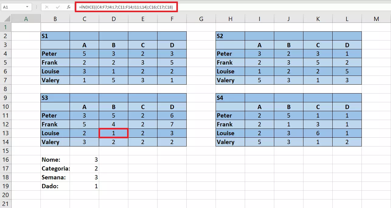 INDEX Excel aplicada a tabelas diferentes