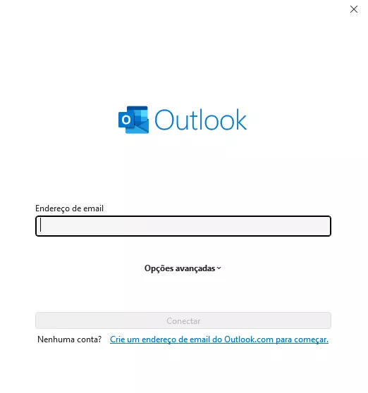 Janela do Outlook pede o endereço de e-mail a ser adicionado