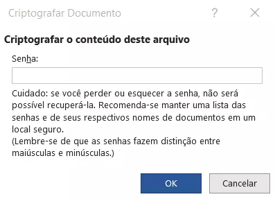 Campo de senha para criptografar documento no Word