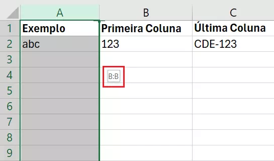 Planilha do Excel move coluna por arraste e solte