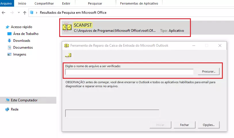 Arquivo PST do Outlook pode ser reparado com o scanpst.exe