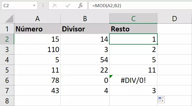 Mensagem de erro #DIV/0! em função MOD do Excel