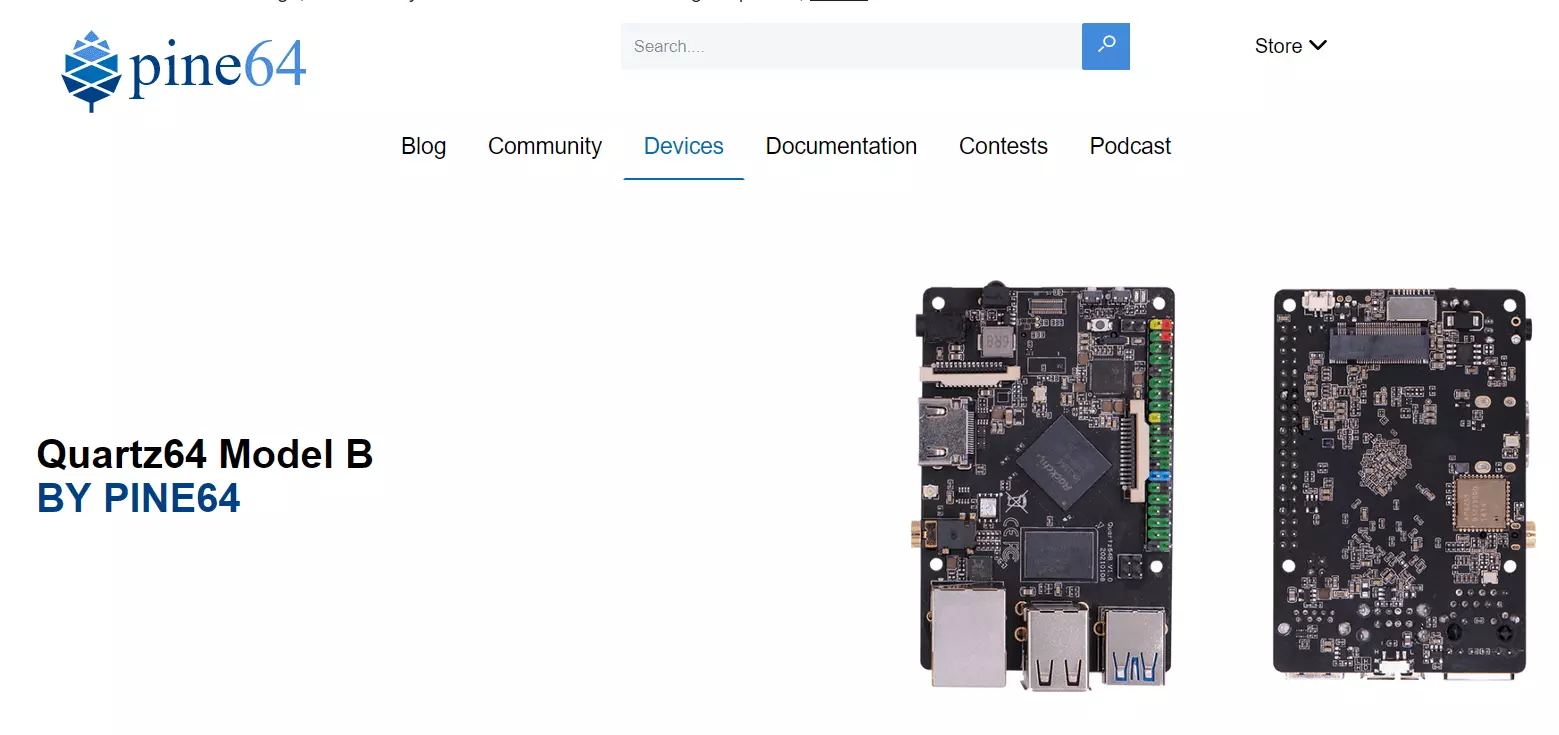 Captura de tela do site oficial do Quartz64 Model B
