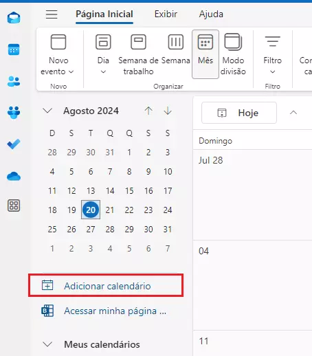 Outlook web: Adicionar calendário