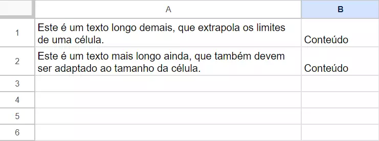 Captura de tela de planilha do Google com quebra de linha automática