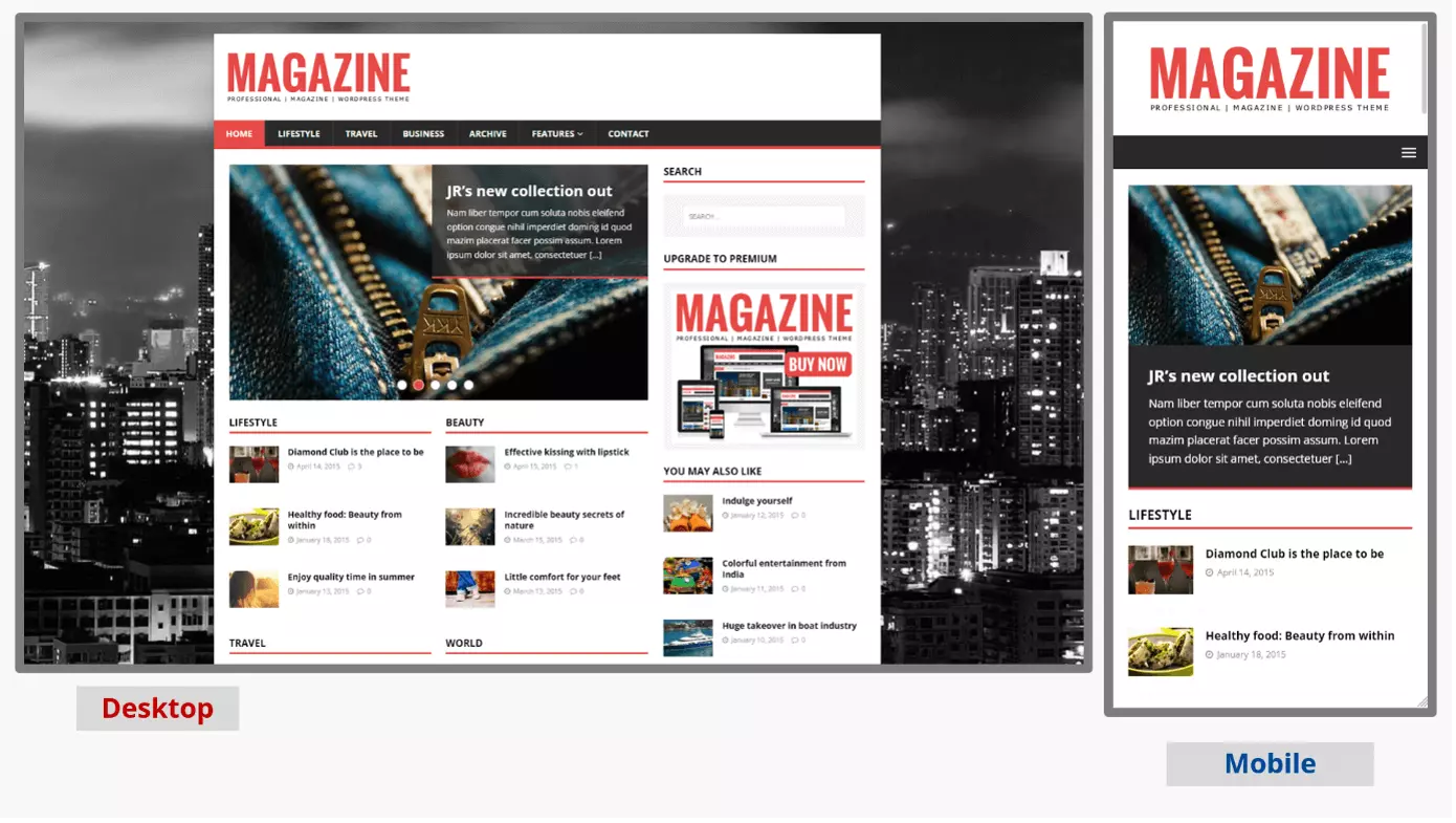 Capturas de tela das versões do WordPress blog theme MH Magazine lite