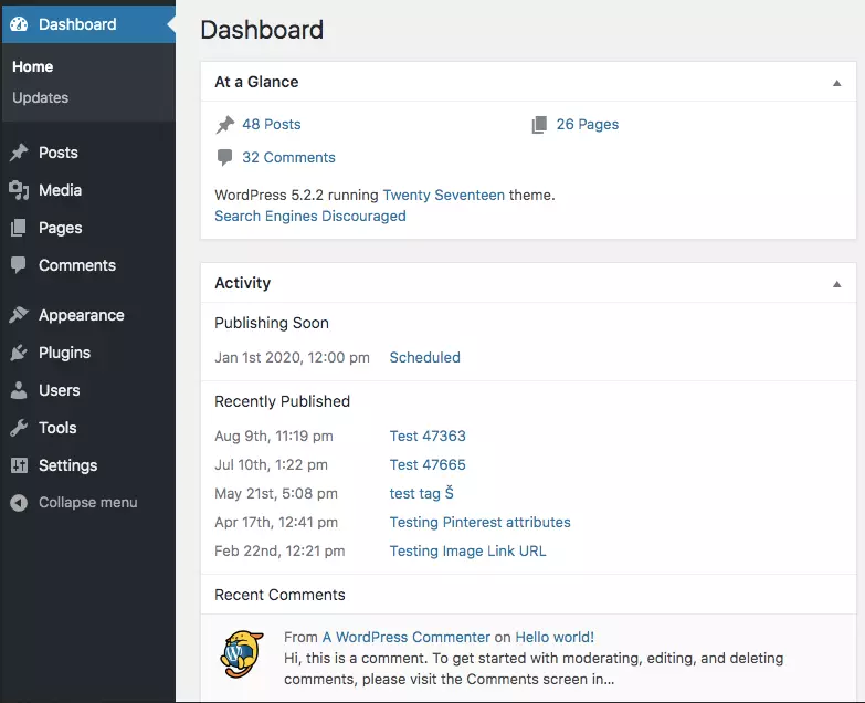 Screenshot do painel administrativo do WordPress