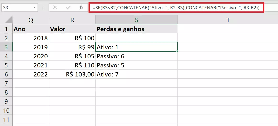 Exemplo complexo de uso da função SE no Excel: combinada com CONCATENAR