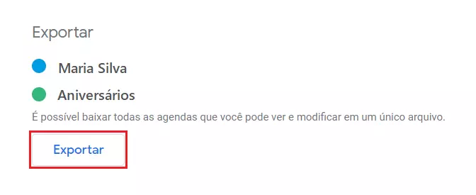 Configurações do Google Agenda: Importar e exportar