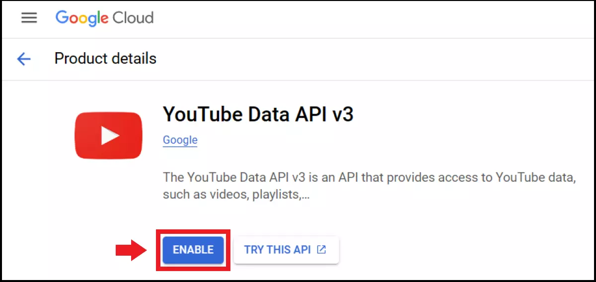 Ativação da API do YouTube