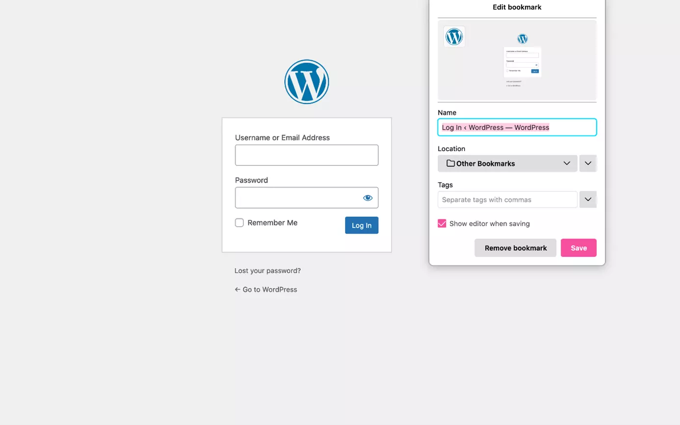 Adicione a página WordPress admin login aos seus favoritos