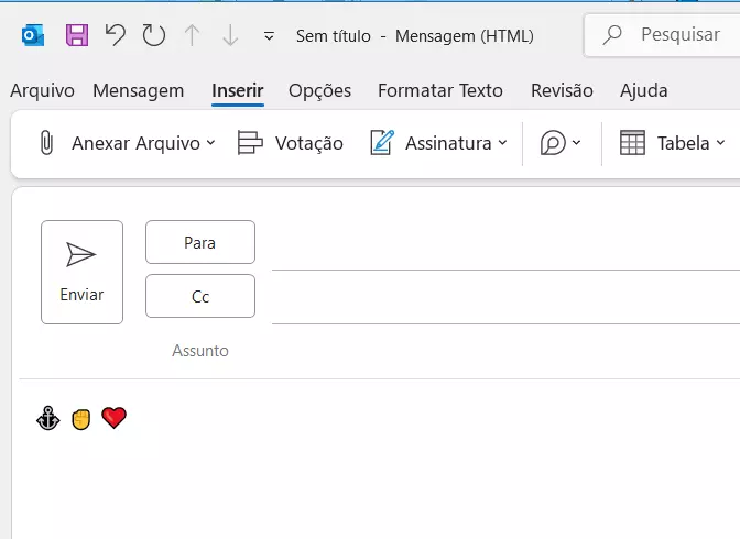 Emojis no corpo de um e-mail do Outlook