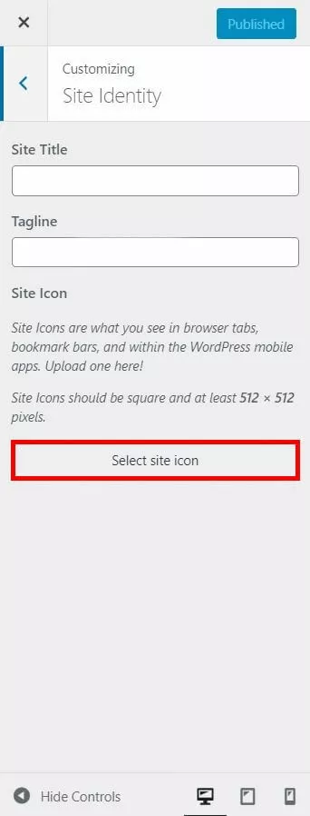 Adicionar favicon no WordPress: menu do Personalizador